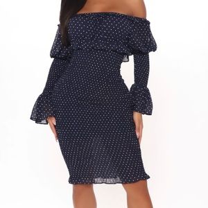Off the shoulder polkadot smock midi dress